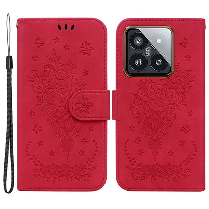 For Xiaomi 14 Pro Cell Phone Case Rose Butterfly Imprinted Scratch-proof Cover