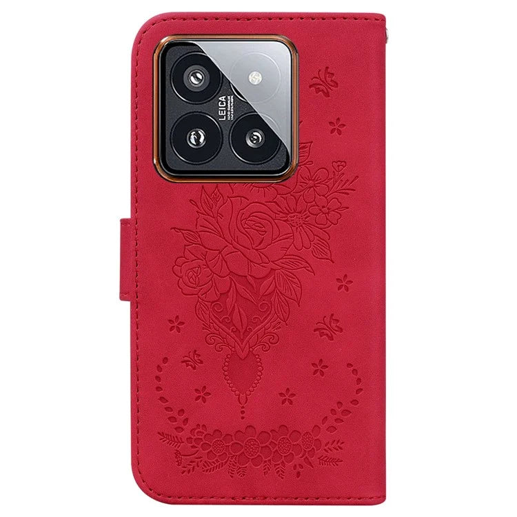 For Xiaomi 14 Pro Cell Phone Case Rose Butterfly Imprinted Scratch-proof Cover