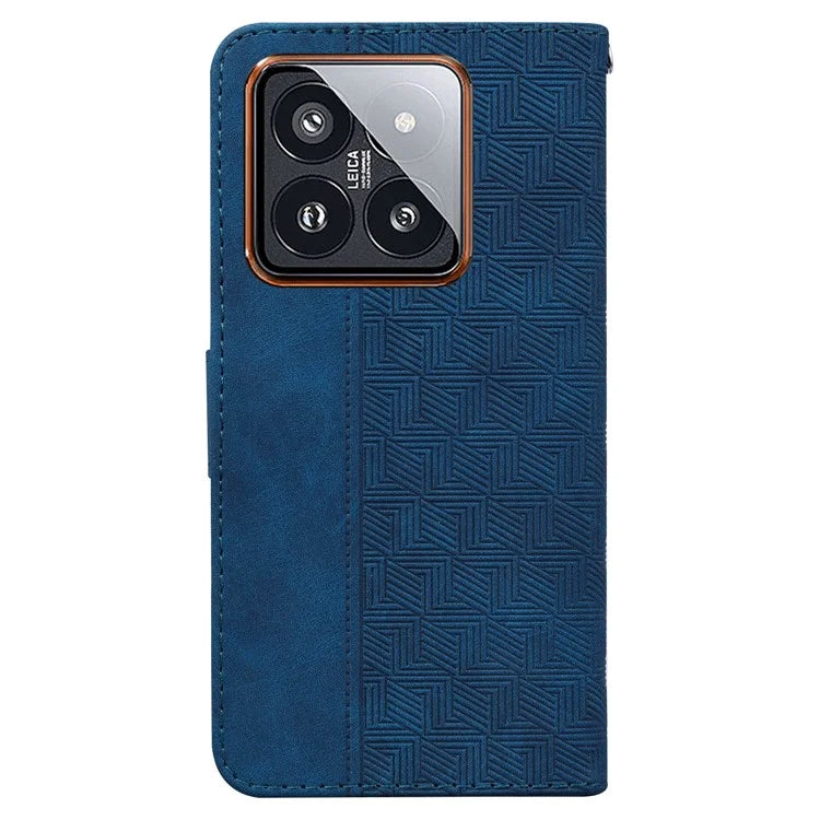 For Xiaomi 14 Pro Wallet Case Geometry Pattern Shockproof Cell Phone Cover