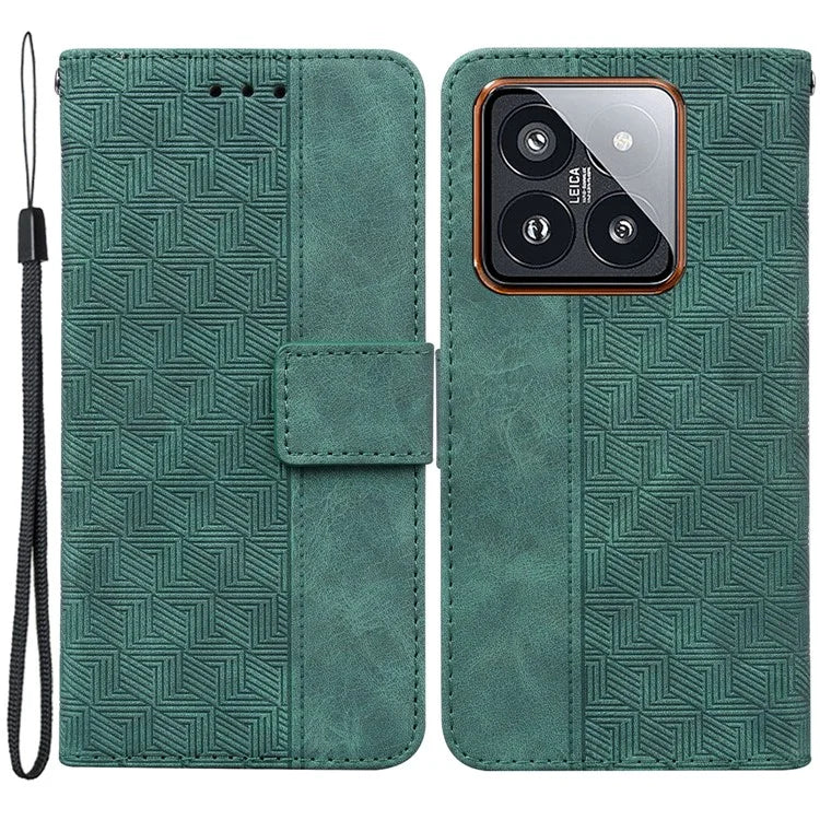 For Xiaomi 14 Pro Wallet Case Geometry Pattern Shockproof Cell Phone Cover
