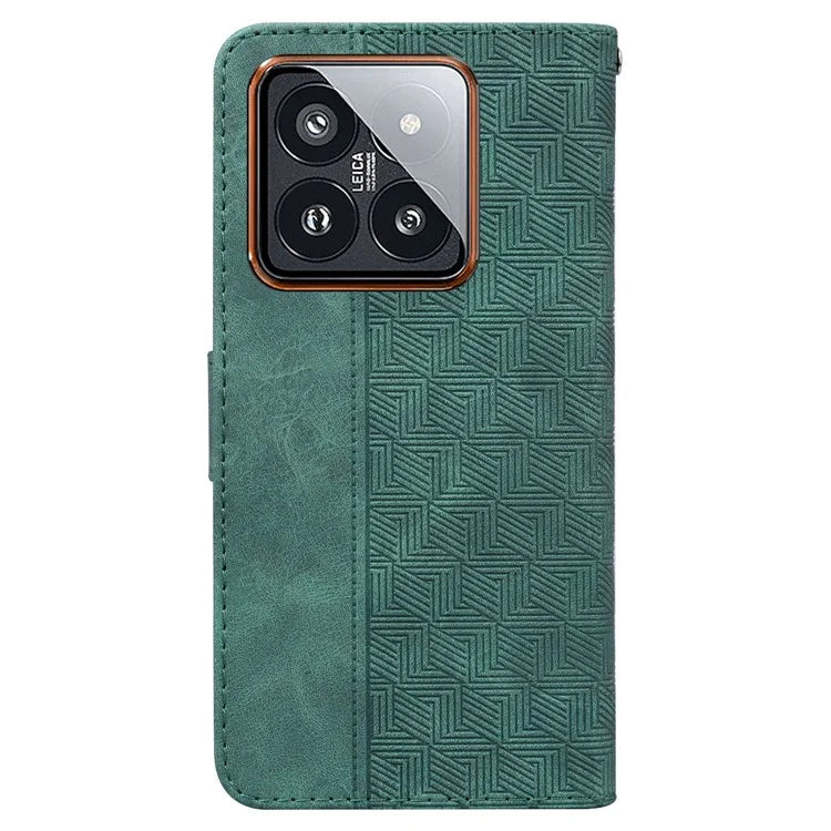For Xiaomi 14 Pro Wallet Case Geometry Pattern Shockproof Cell Phone Cover