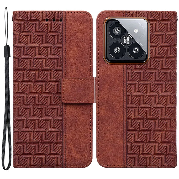 For Xiaomi 14 Pro Wallet Case Geometry Pattern Shockproof Cell Phone Cover