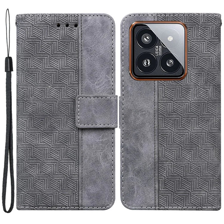 For Xiaomi 14 Pro Wallet Case Geometry Pattern Shockproof Cell Phone Cover