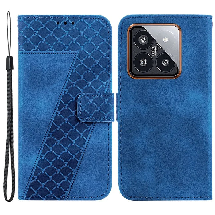 For Xiaomi 14 Pro Case 7-Shape Pattern Leather Protective Cover with Stand Wallet