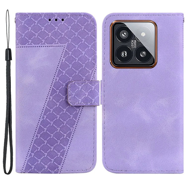 For Xiaomi 14 Pro Case 7-Shape Pattern Leather Protective Cover with Stand Wallet