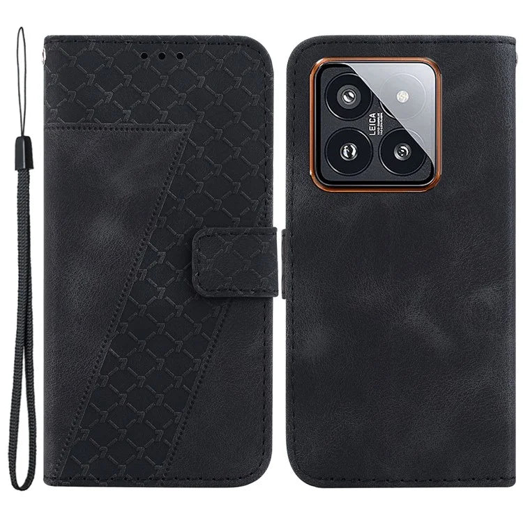 For Xiaomi 14 Pro Case 7-Shape Pattern Leather Protective Cover with Stand Wallet