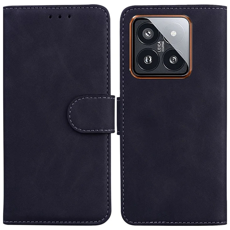 For Xiaomi 14 Pro Case Leather Solid Color Flip Stand Phone Cover
