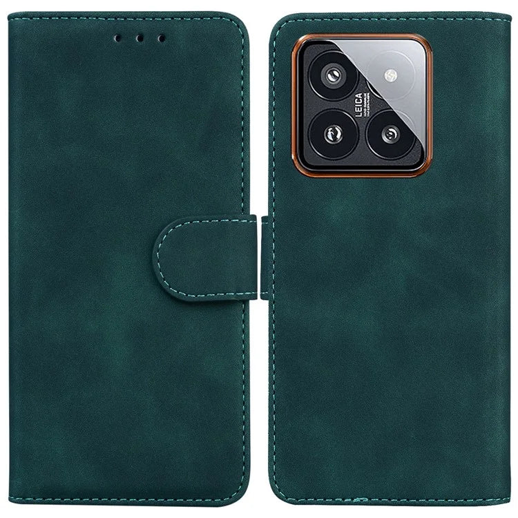 For Xiaomi 14 Pro Case Leather Solid Color Flip Stand Phone Cover