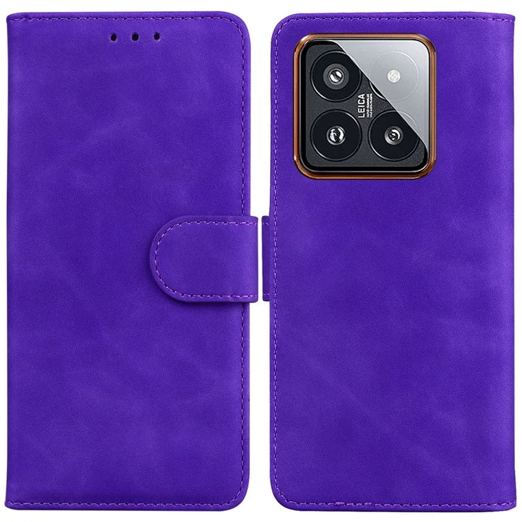 For Xiaomi 14 Pro Case Leather Solid Color Flip Stand Phone Cover