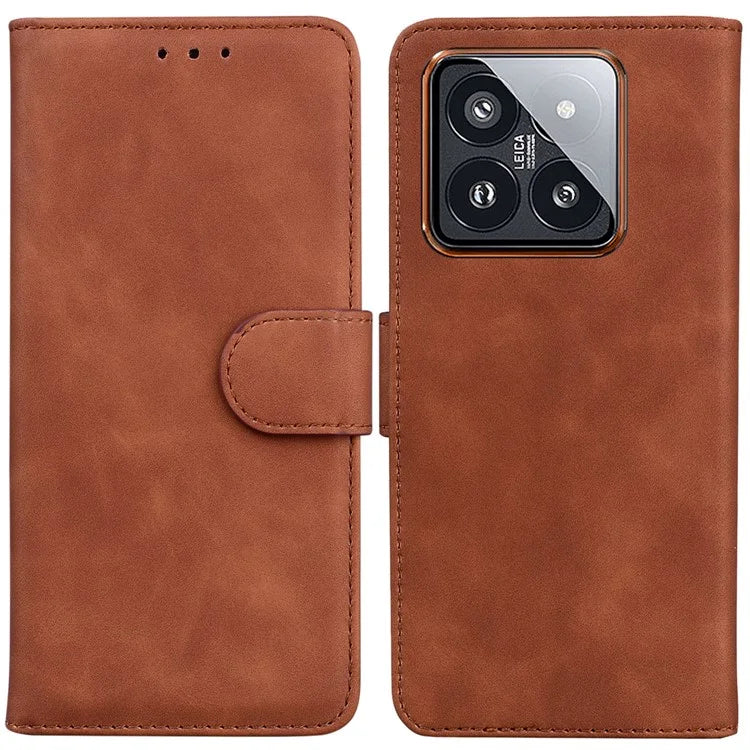 For Xiaomi 14 Pro Case Leather Solid Color Flip Stand Phone Cover