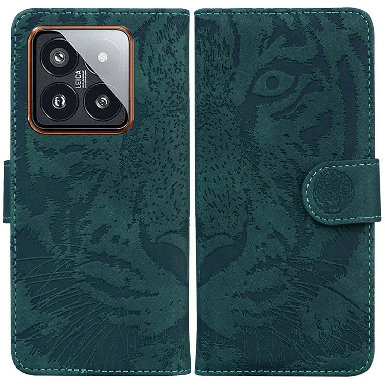For Xiaomi 14 Pro Case Leather Tiger Pattern Imprinted Phone Wallet Cover