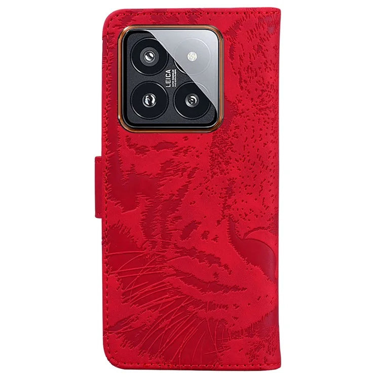 For Xiaomi 14 Pro Case Leather Tiger Pattern Imprinted Phone Wallet Cover