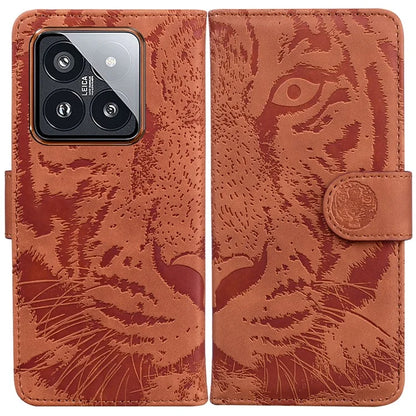 For Xiaomi 14 Pro Case Leather Tiger Pattern Imprinted Phone Wallet Cover