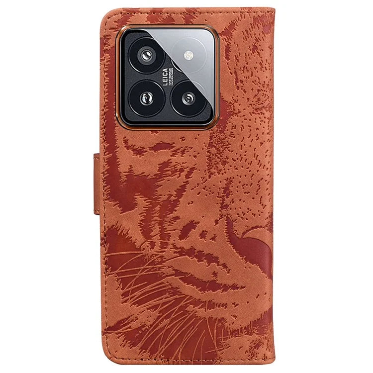 For Xiaomi 14 Pro Case Leather Tiger Pattern Imprinted Phone Wallet Cover