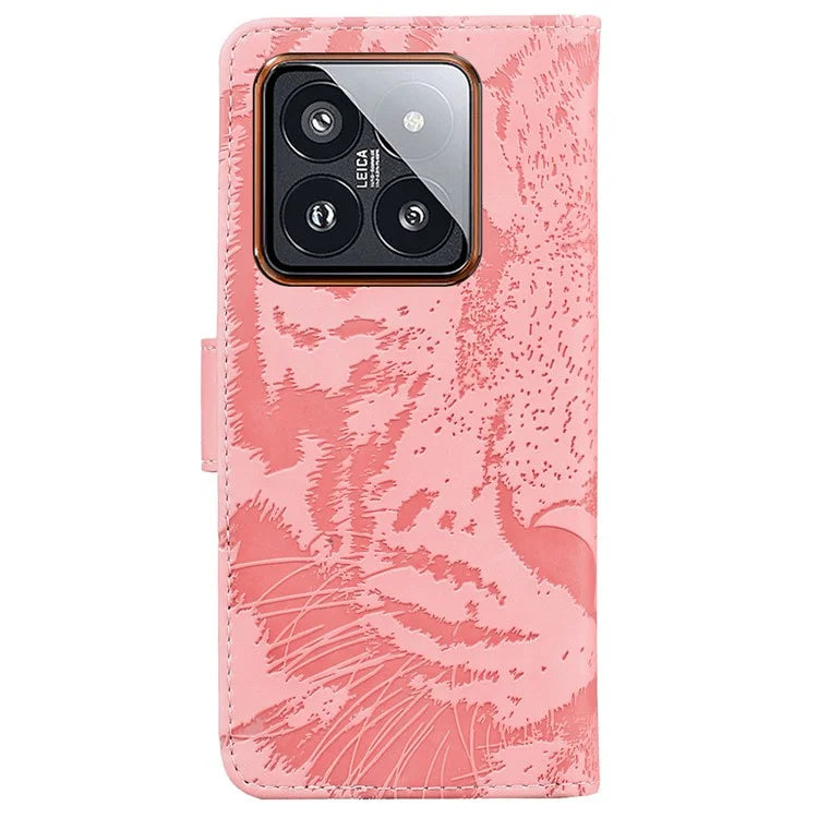 For Xiaomi 14 Pro Case Leather Tiger Pattern Imprinted Phone Wallet Cover