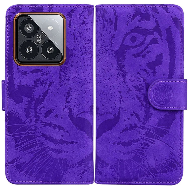 For Xiaomi 14 Pro Case Leather Tiger Pattern Imprinted Phone Wallet Cover
