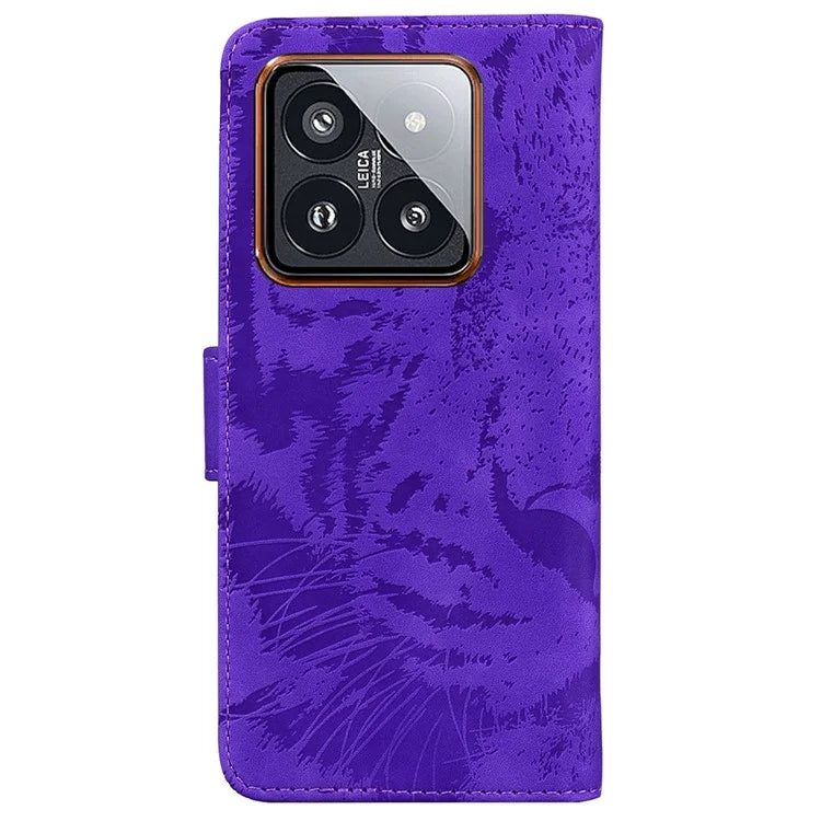For Xiaomi 14 Pro Case Leather Tiger Pattern Imprinted Phone Wallet Cover