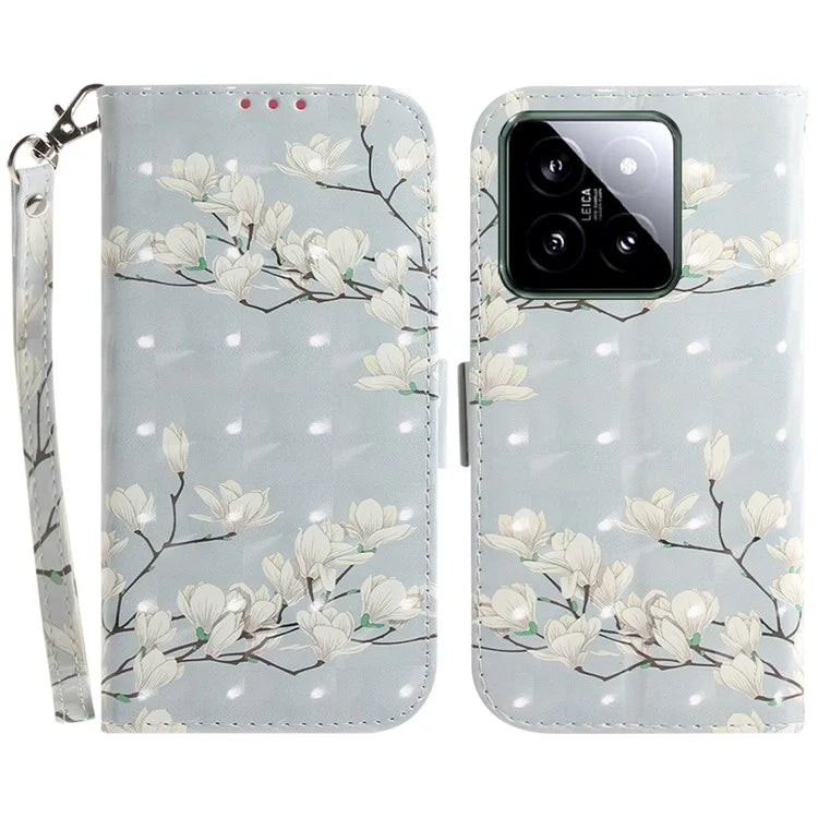 For Xiaomi 14 Case 3D Pattern Leather Anti-scratch Phone Wallet Cover