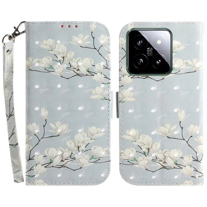 For Xiaomi 14 Case 3D Pattern Leather Anti-scratch Phone Wallet Cover