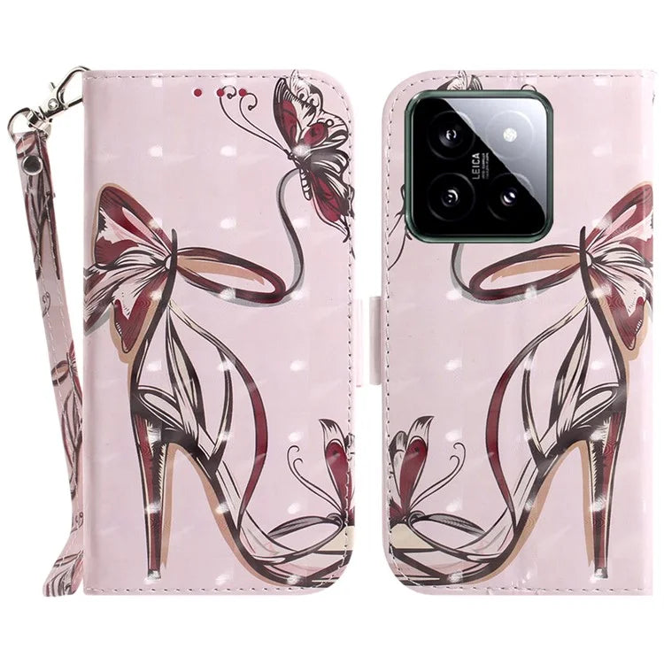 For Xiaomi 14 Case 3D Pattern Leather Anti-scratch Phone Wallet Cover