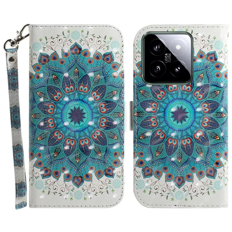 For Xiaomi 14 Case 3D Pattern Leather Anti-scratch Phone Wallet Cover