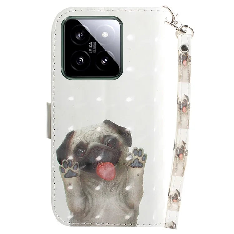 For Xiaomi 14 Case 3D Pattern Leather Anti-scratch Phone Wallet Cover