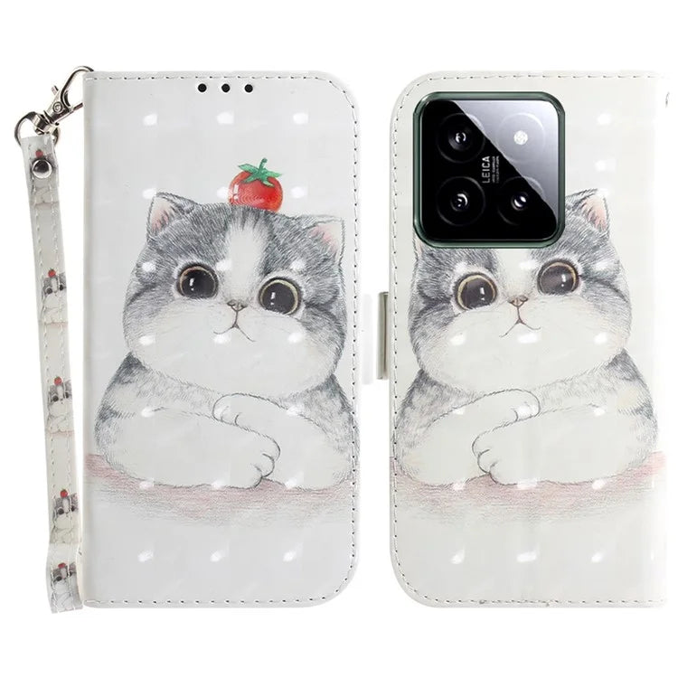 For Xiaomi 14 Case 3D Pattern Leather Anti-scratch Phone Wallet Cover