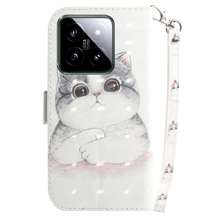 For Xiaomi 14 Case 3D Pattern Leather Anti-scratch Phone Wallet Cover