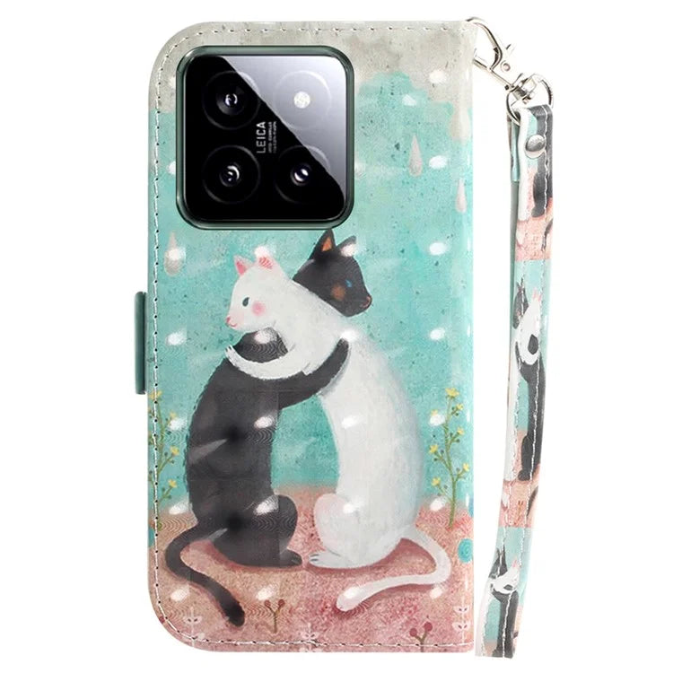 For Xiaomi 14 Case 3D Pattern Leather Anti-scratch Phone Wallet Cover