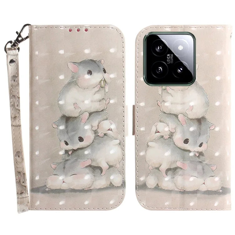 For Xiaomi 14 Case 3D Pattern Leather Anti-scratch Phone Wallet Cover
