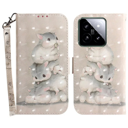 For Xiaomi 14 Case 3D Pattern Leather Anti-scratch Phone Wallet Cover