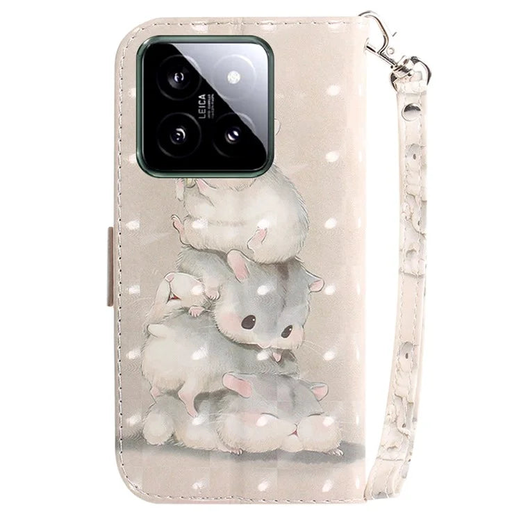 For Xiaomi 14 Case 3D Pattern Leather Anti-scratch Phone Wallet Cover