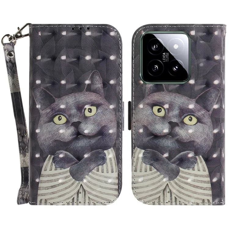 For Xiaomi 14 Case 3D Pattern Leather Anti-scratch Phone Wallet Cover