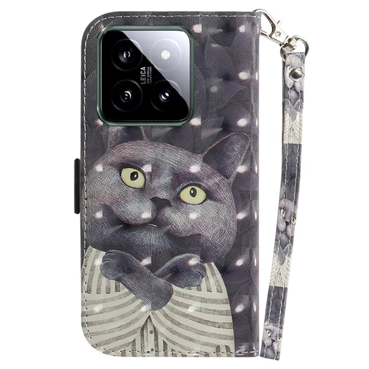 For Xiaomi 14 Case 3D Pattern Leather Anti-scratch Phone Wallet Cover