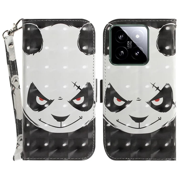 For Xiaomi 14 Case 3D Pattern Leather Anti-scratch Phone Wallet Cover
