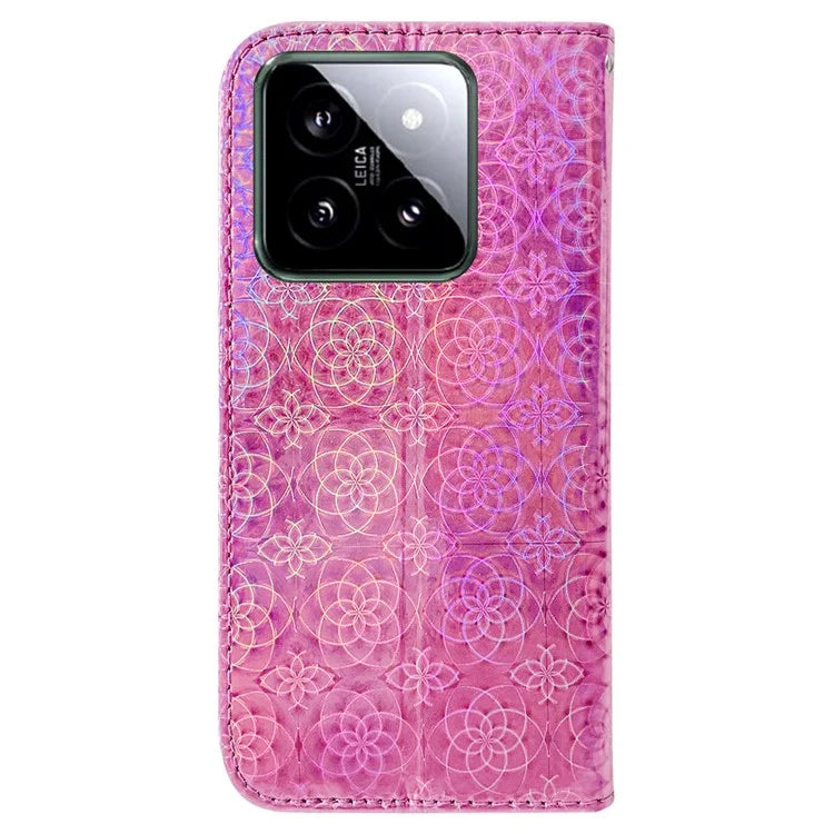 For Xiaomi 14 Leather Case Dazzling Flower Pattern Phone Cover with Hand Strap
