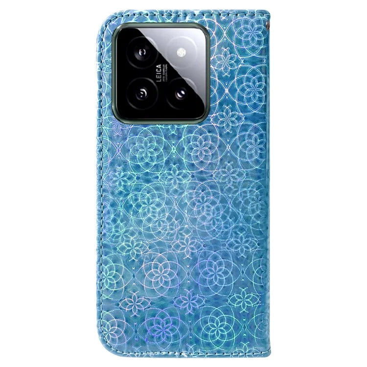 For Xiaomi 14 Leather Case Dazzling Flower Pattern Phone Cover with Hand Strap