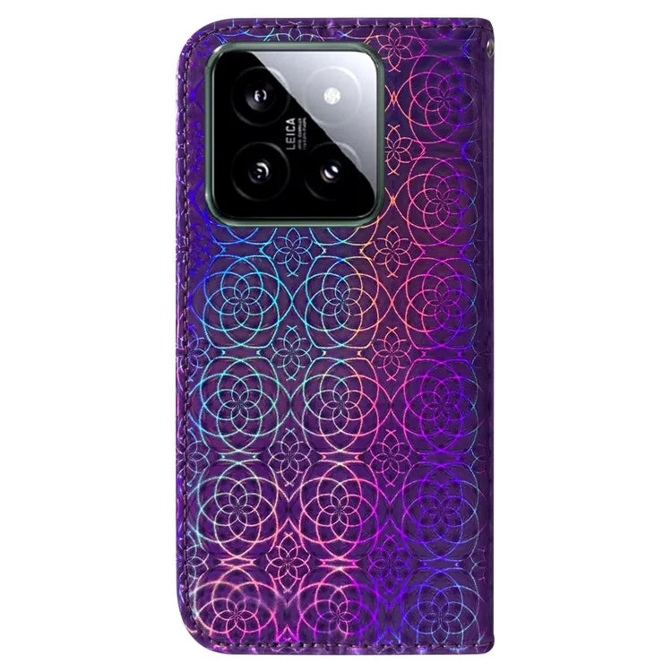 For Xiaomi 14 Leather Case Dazzling Flower Pattern Phone Cover with Hand Strap