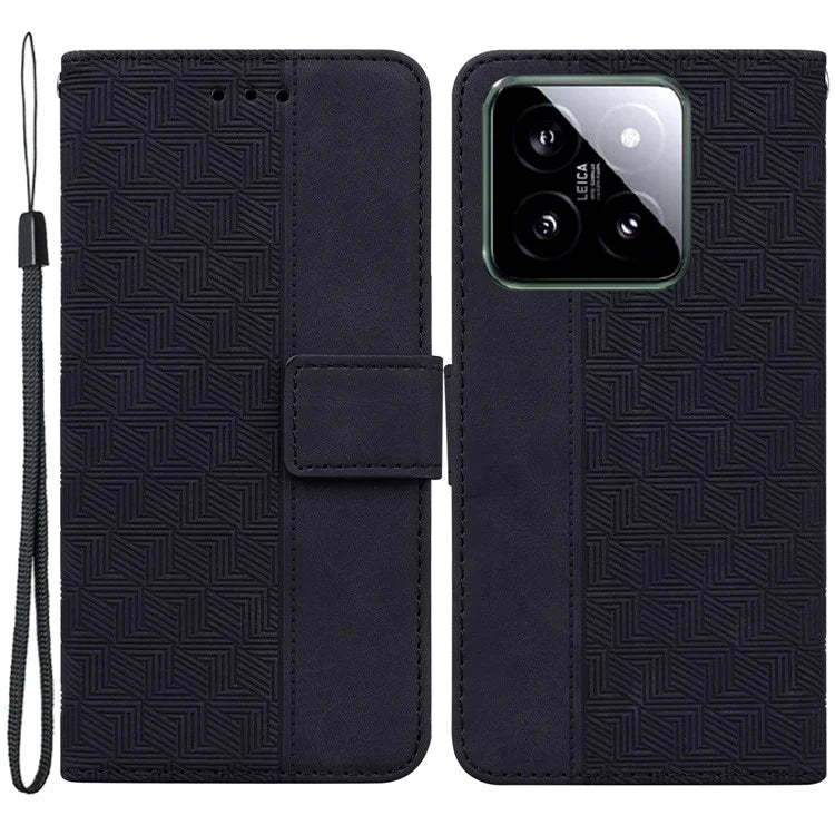 For Xiaomi 14 Case Geometry Pattern Imprinted Leather Phone Cover