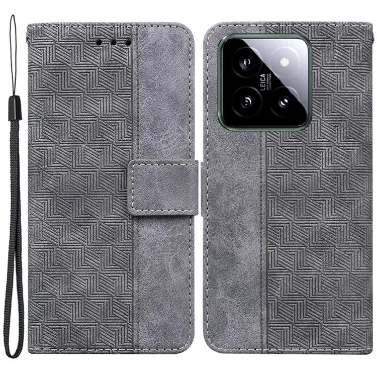 For Xiaomi 14 Case Geometry Pattern Imprinted Leather Phone Cover