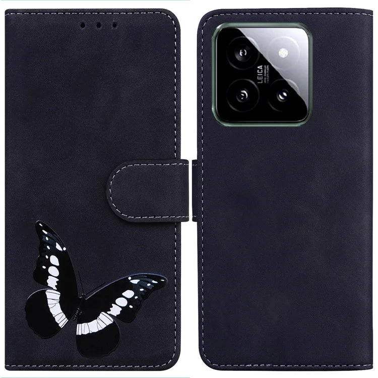 For Xiaomi 14 Phone Case Butterfly Pattern Skin-touch PU Leather Cover