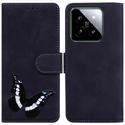 For Xiaomi 14 Phone Case Butterfly Pattern Skin-touch PU Leather Cover