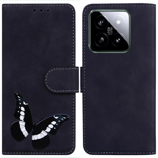 For Xiaomi 14 Phone Case Butterfly Pattern Skin-touch PU Leather Cover