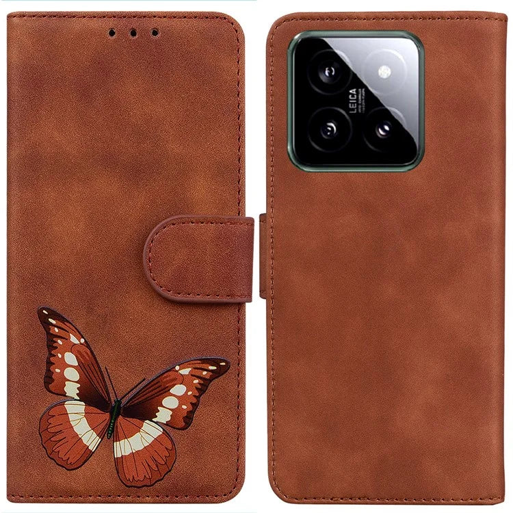 For Xiaomi 14 Phone Case Butterfly Pattern Skin-touch PU Leather Cover