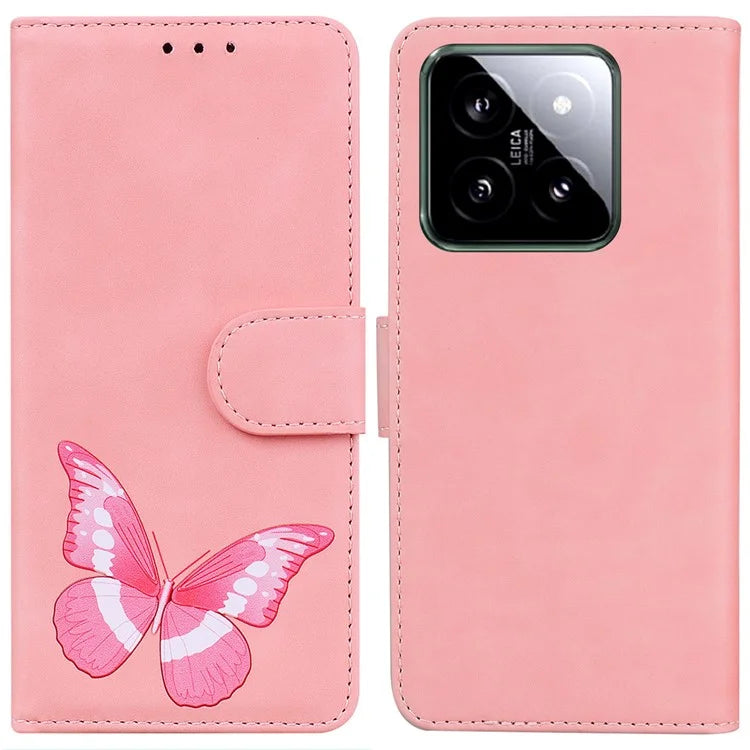 For Xiaomi 14 Phone Case Butterfly Pattern Skin-touch PU Leather Cover