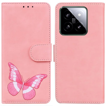 For Xiaomi 14 Phone Case Butterfly Pattern Skin-touch PU Leather Cover
