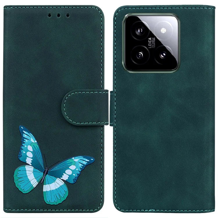 For Xiaomi 14 Phone Case Butterfly Pattern Skin-touch PU Leather Cover