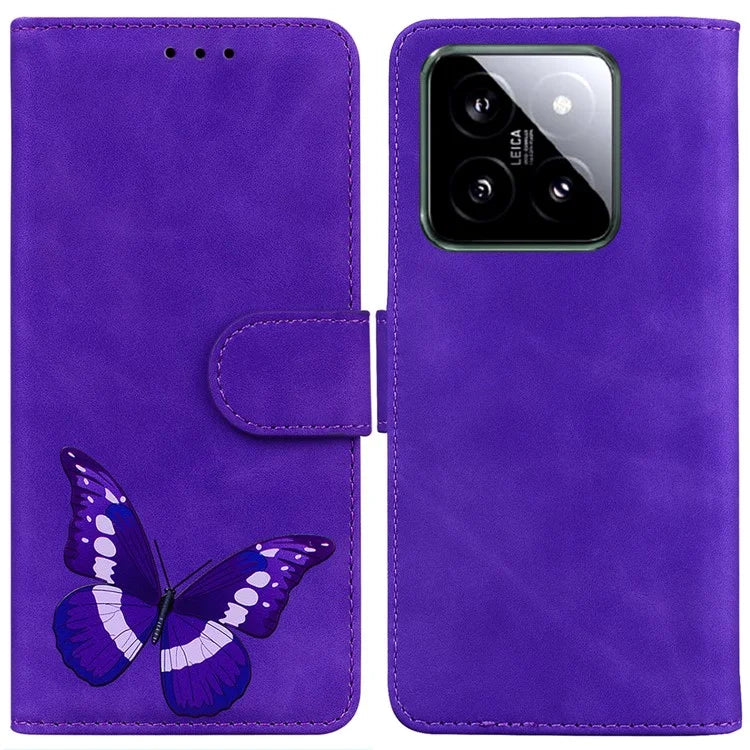 For Xiaomi 14 Phone Case Butterfly Pattern Skin-touch PU Leather Cover