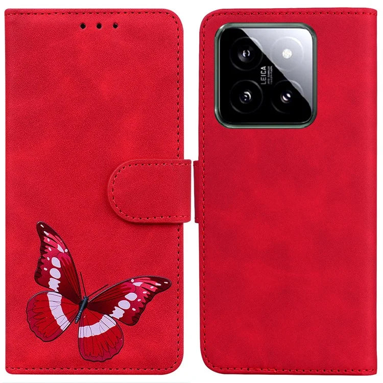 For Xiaomi 14 Phone Case Butterfly Pattern Skin-touch PU Leather Cover