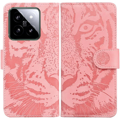 For Xiaomi 14 Magnetic Phone Case Imprinted Tiger Pattern Wallet Cover